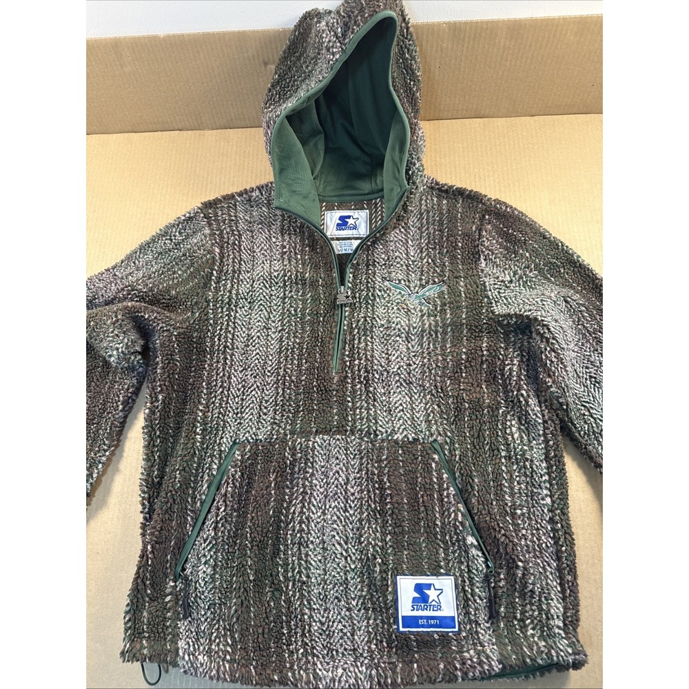 Starter Philadelphia Eagles, Gus Plaid Sherpa Pullover Jacket 1/4 Zip Pockets, M